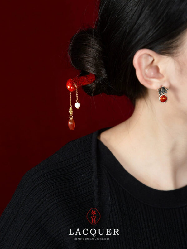 Large lacquer hairpin Original women's simple tassel New Chinese retro high-end simple and elegant, vertical lotus hairpin
